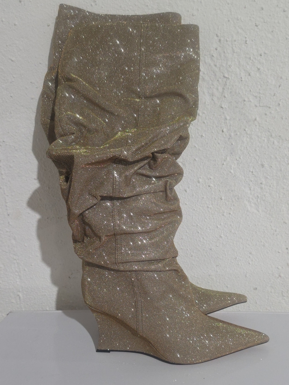 Steve Madden Gold Glitter Slouch Wedge Knee-High Boots - Women